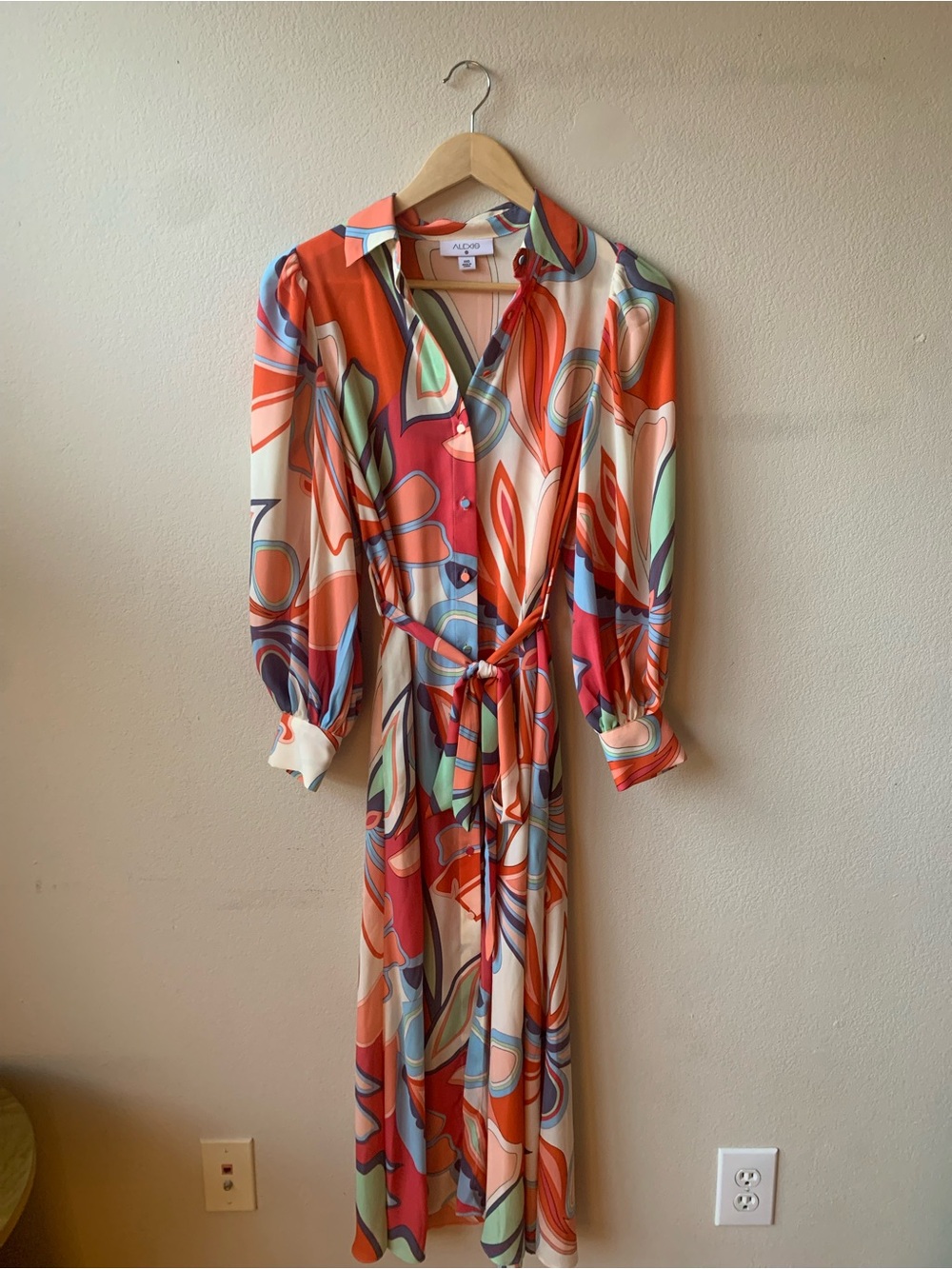 Alexis Red Multi Print Long Sleeve Tie-Waist Maxi Dress